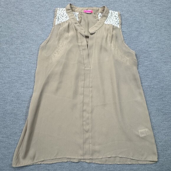 Not Forever Semi-Sheer Beige Lace Accent Sleeveless Blouse Lightweight Size M - Picture 3 of 12